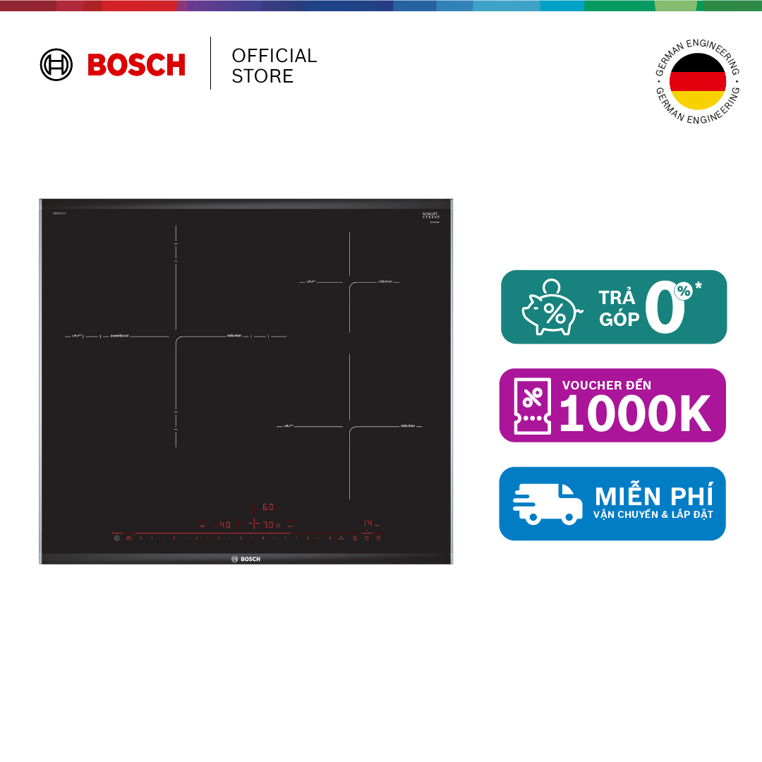 Bếp từ Bosch 3 vùng nấu PID675DC1E - Series 8 (60cm) - Hàng chính hãngBếp từ Bosch 3 vùng nấu PID675DC1E - Series 8 (60cm) - Hàng chính hãng