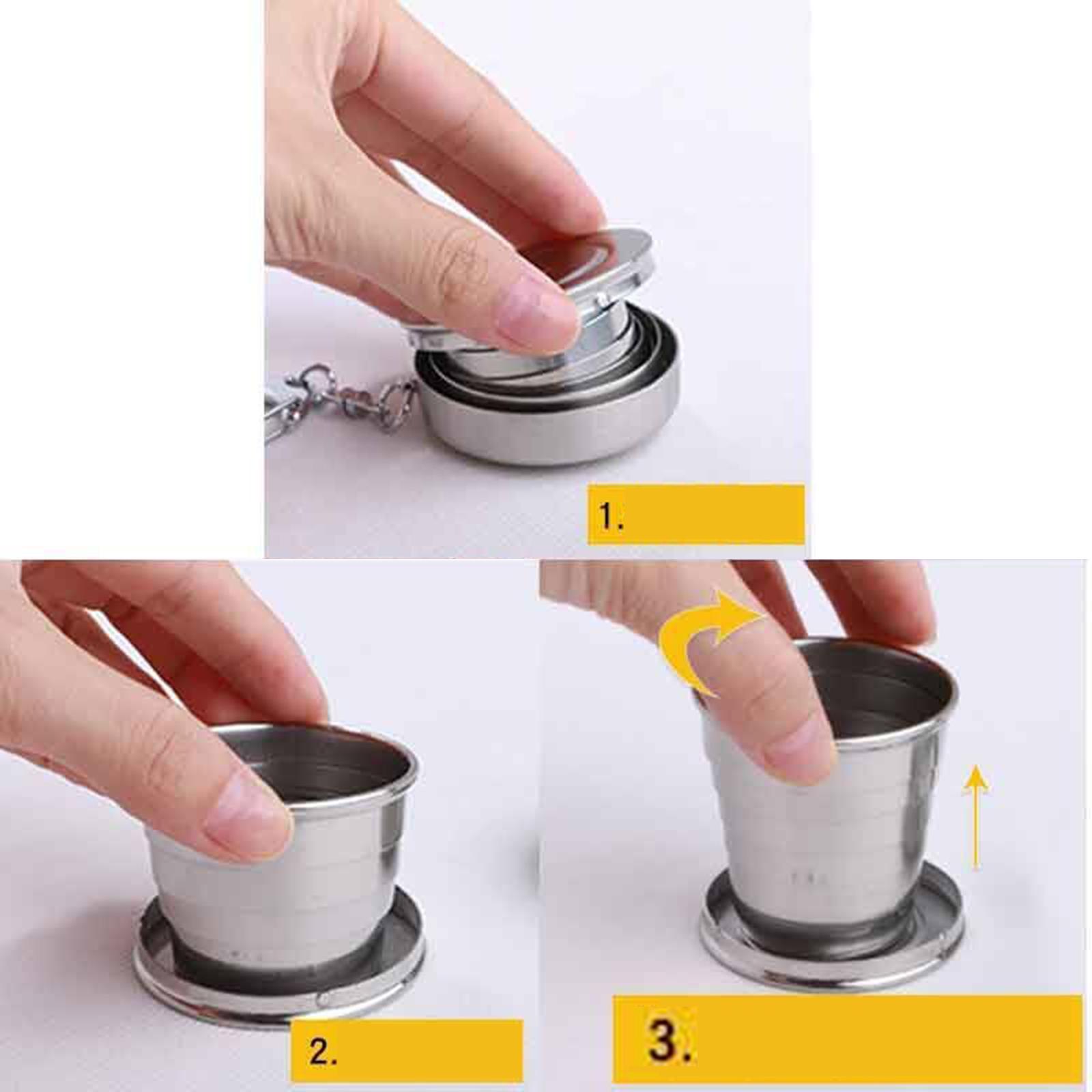 Camping Folding Cup with Keychain Telescopic Mug Stainless Steel Camping Mug