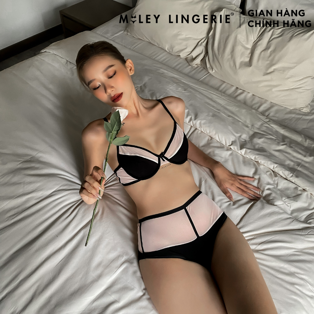 Bộ Đồ Lót Phối Lưới Sexy Có Gọng Không Mút Vải Sợi Thiên Nhiên Cao Cấp BamBoo Miley Lingerie BRB02002_FBM0205 (Màu Đen)