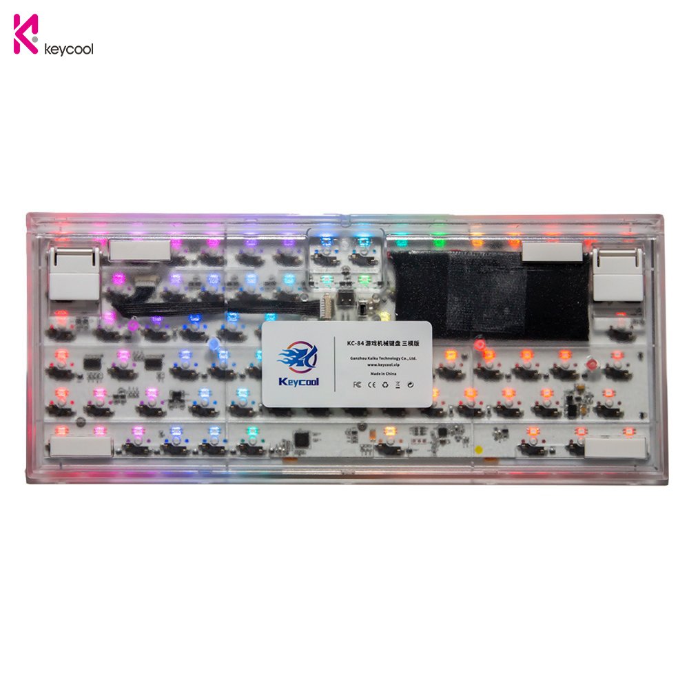 Bàn phím cơ Keycool KC84 Pro Transparent White RGB Hotswap Three-mode Bluetooth 5.0/ 2.4G/ Type-C - hàng chính hãng