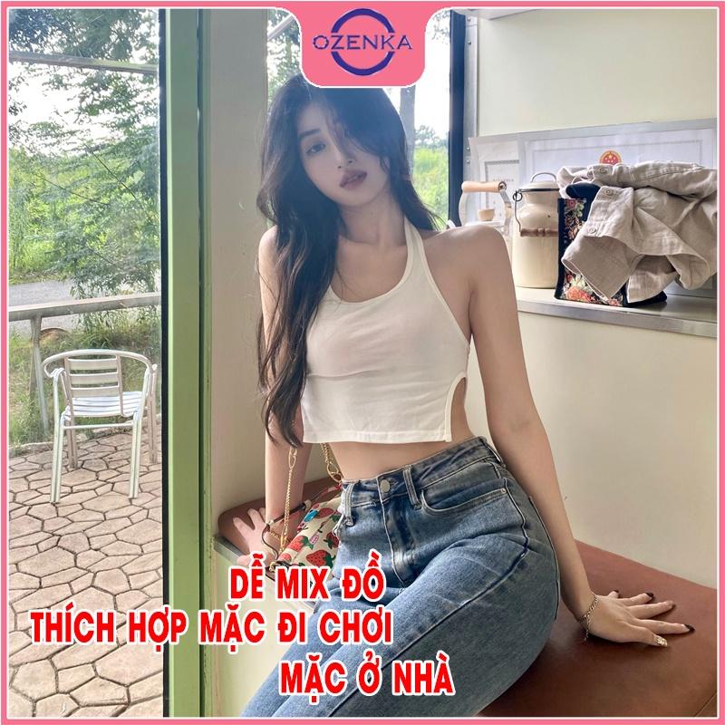 Áo ba lỗ nữ croptop ôm gợi cảm, ao thun sát nách sẻ gấu hở lưng sang chảnh mặc đi chơi đi biển màu đen trắng