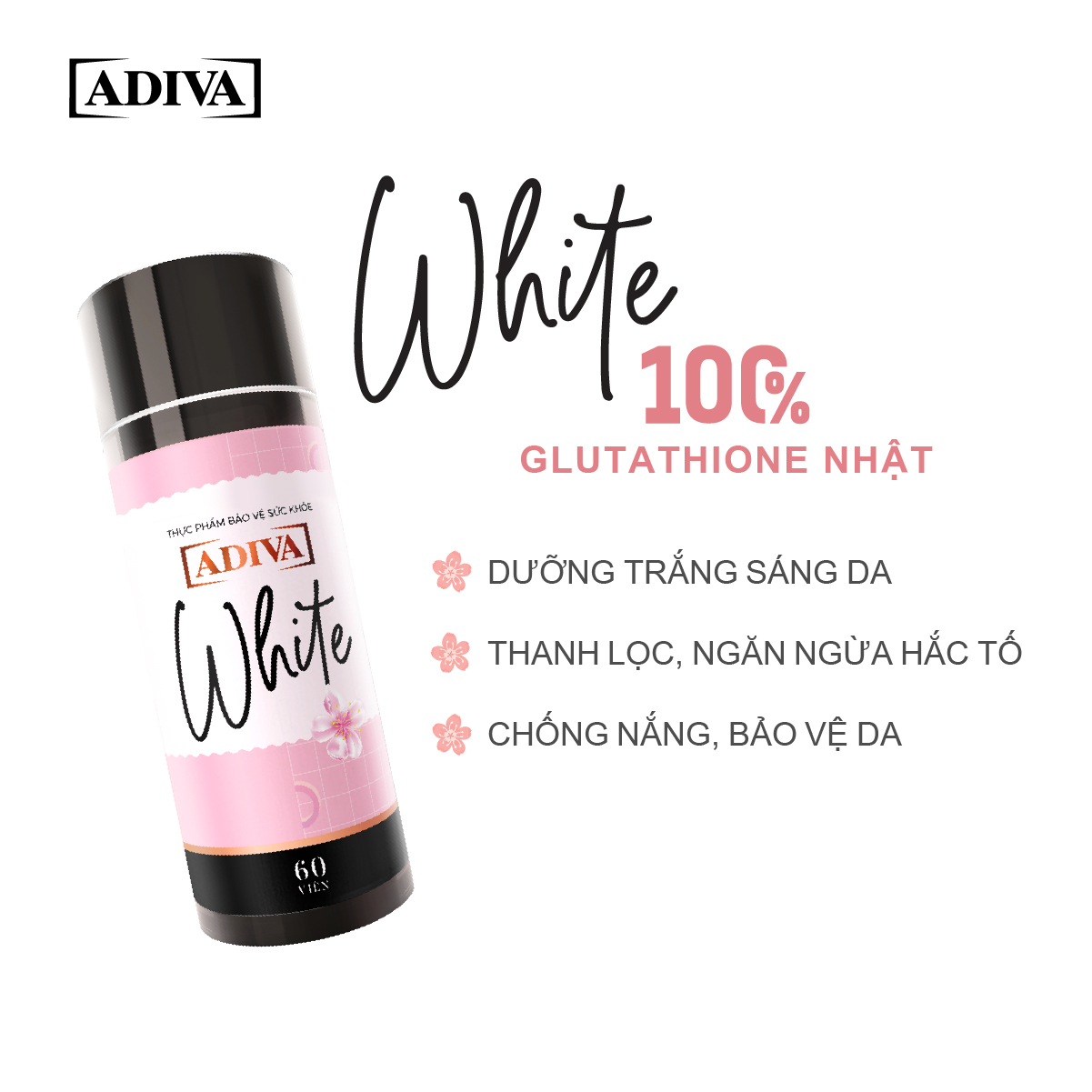 2 Hộp Nước Uống Làm Đẹp Collagen ADIVA Gold (14 Chai/Hộp) + 1 Hộp Viên Uống Trắng Da White ADIVA 60 Viên