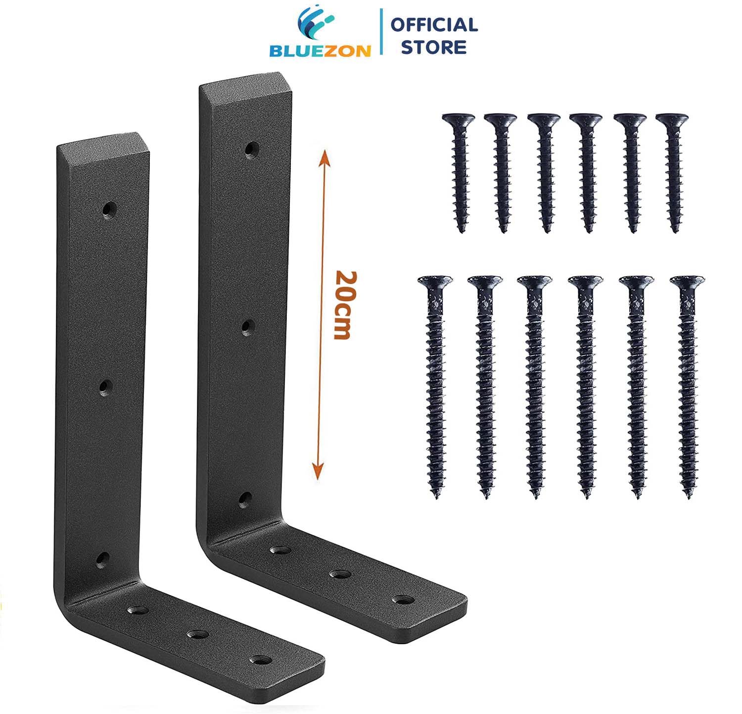 Bộ 2 chân đế chữ L hỗ trợ mặt bàn, ke chữ L dày 1cm treo tường bằng thép đặc phủ sơn tĩnh điện