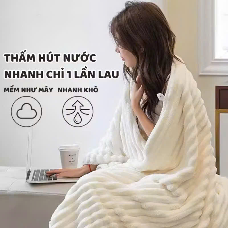 Khăn Tắm Sóng Nước Siêu Thấm Hút – Khăn Mặt Sợi Cuộn To, Kích Thước 70x140cm, Chất Liệu Cao Cấp, Dày Dặn, Không Rụng Lông - HÀNG CHÍNH HÃNG MINIIN