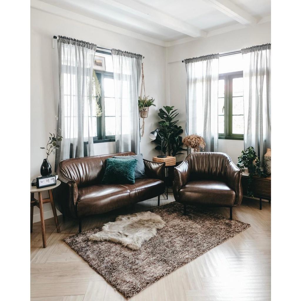 Ghế sofa đôi GRUFF khung gỗ, đệm bọc da PVC bóng cao cấp màu nâu | Index Living Mall - Phân phối độc quyền tại Việt Nam