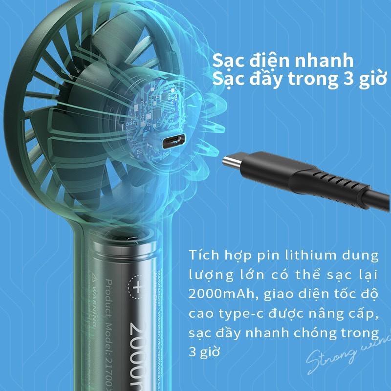 Quạt Tích Điện Mini Cầm Tay HOẶC ĐỂ BÀN 3 Chế Độ Gió+TẶNG PIN + DÂY SẠChh024