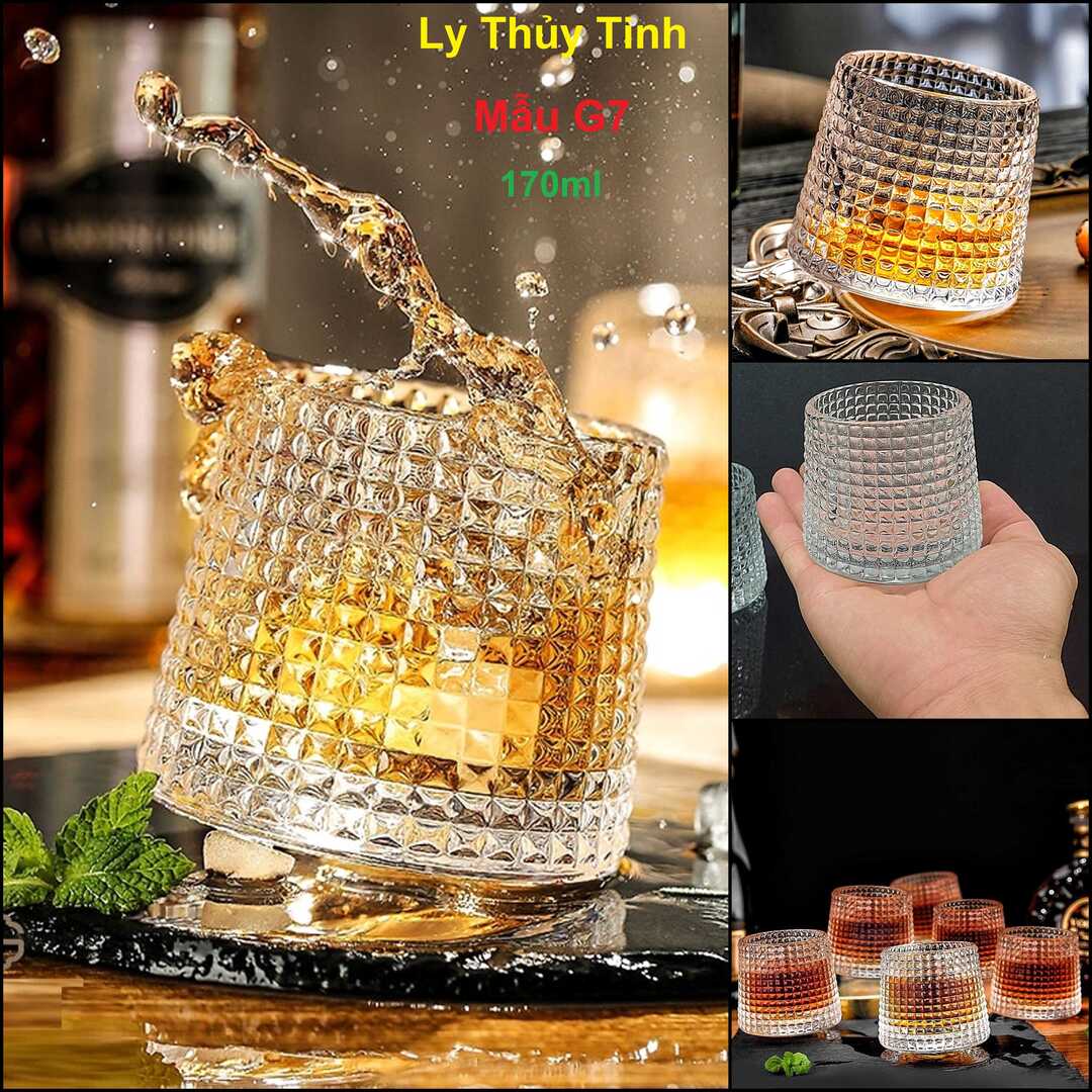 Bộ Ly Rượu Thủy Tinh 170ML đế xoay (bộ 3 cái) mẫu trụ tròn giác kim cương – Bộ Cốc Uống Rượu Đẹp