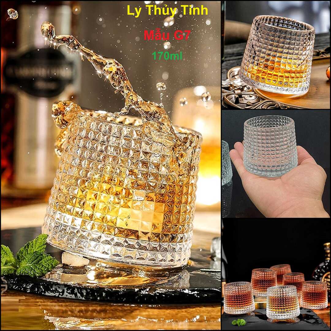 Bộ Ly Rượu Thủy Tinh 170ML đế xoay mẫu trụ tròn giác kim cương – Bộ Cốc Uống Rượu Đẹp – Ly Thủy Tinh Uống Rượu Vang siêu trong