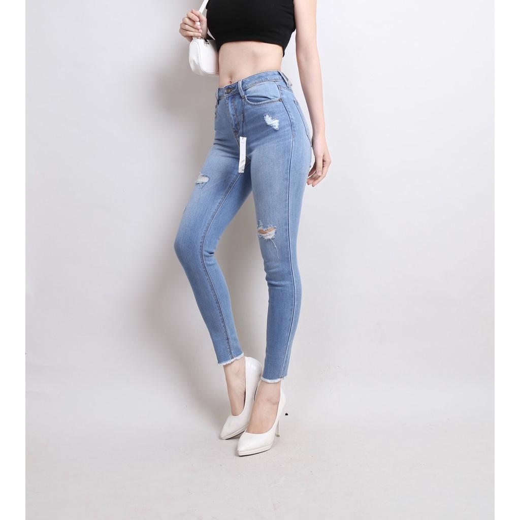 Quần Jean Nữ Skinny Cạp Cao co giãn Gấu Tua Rua Rách CT JEANS