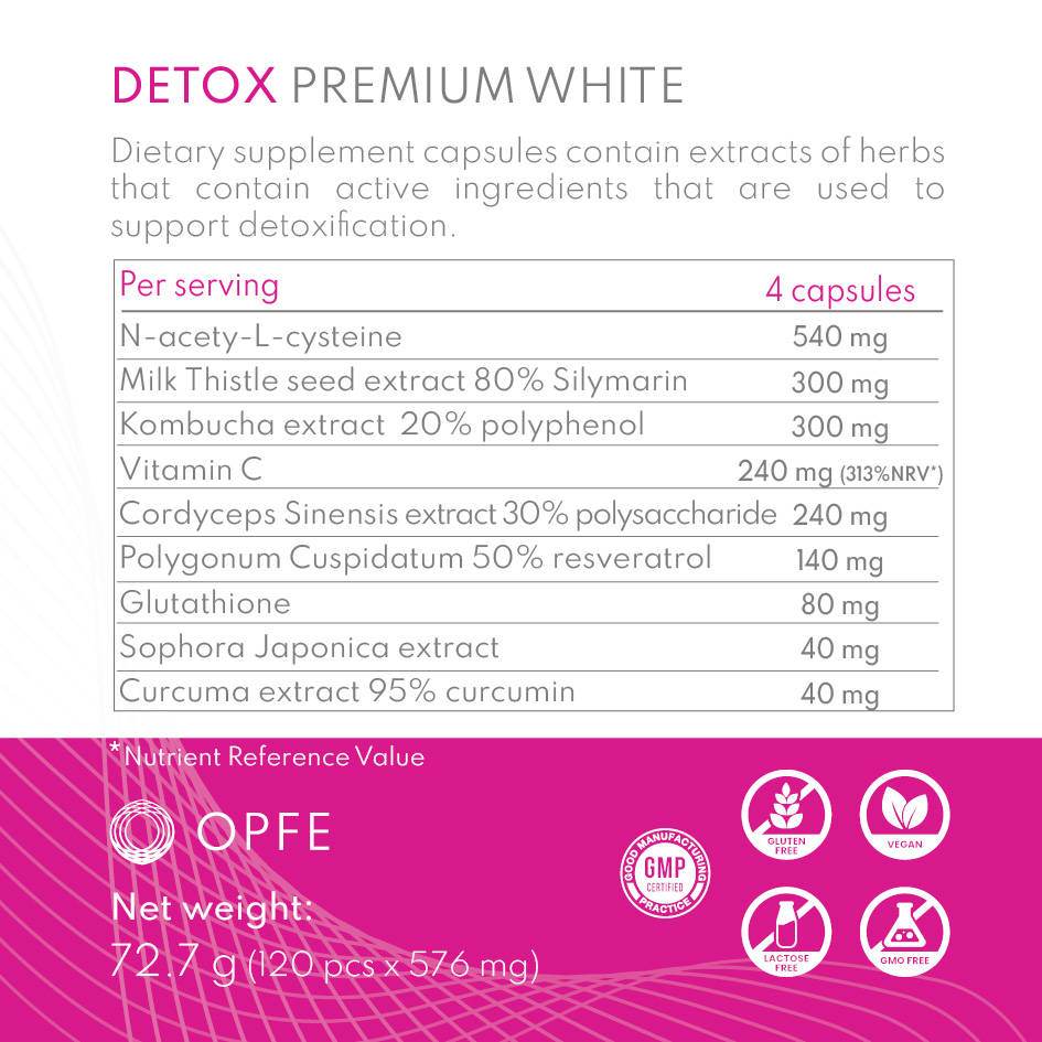 Hình ảnh Thực phẩm BVSK OPFE Detox Premium White capsules (60 viên), Hungary (Made in EU) 100% Thảo dược tự nhiên