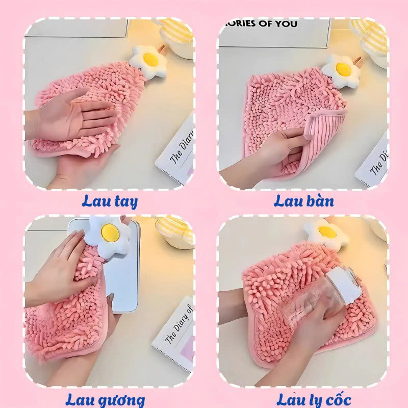 Khăn Lau Tay Hình Bông Hoa Treo Tường Microfiber -Khăn Lau Tay Siêu Mềm Treo Nhà Bếp/Nhà Tắm - Khăn Treo Tường Dạng Tua Mềm Mại - Khăn Lau Tay Thấm Hút Khăn Lau Tay Decor Gắn Tường Microfiber