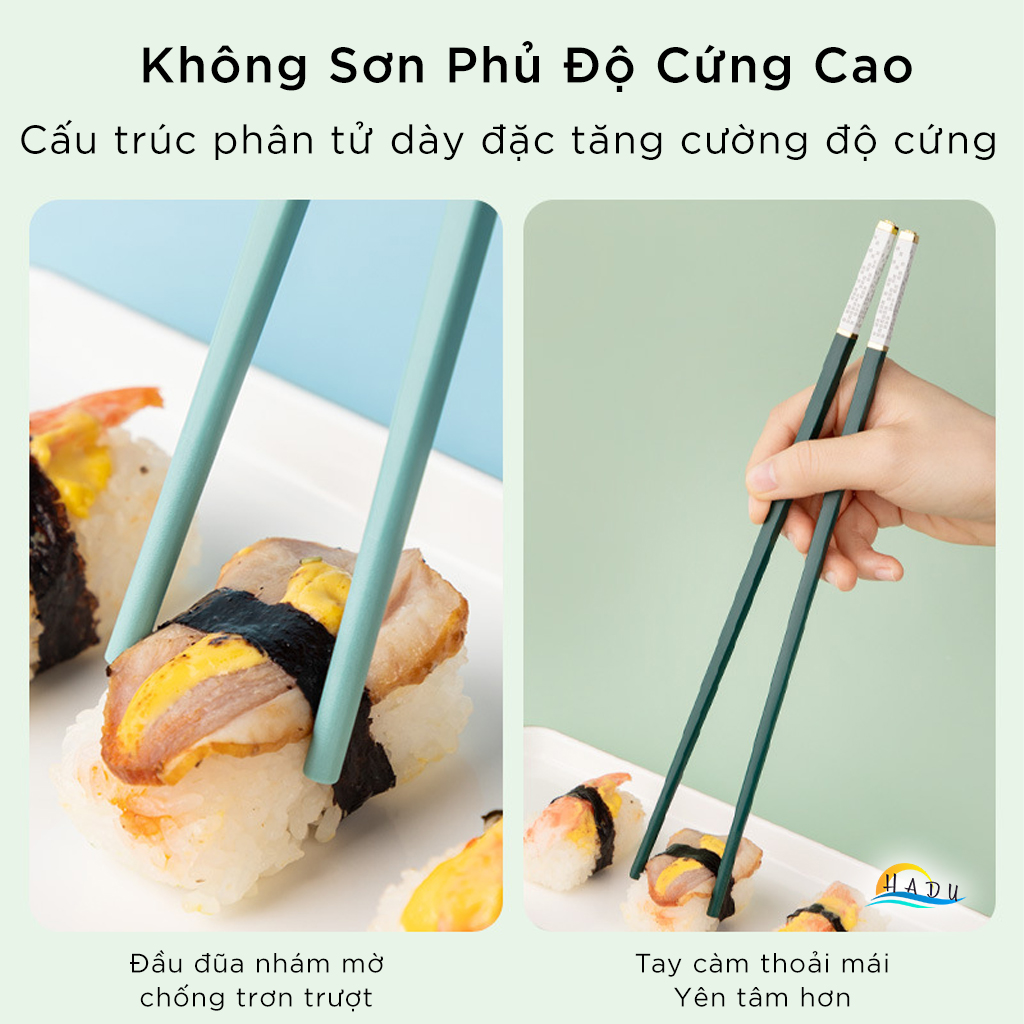 [10 Đôi] Đũa Ăn Cơm Cao Cấp Chống Mốc Kiểu Nhật Bản Sợi Thủy Tinh Kháng Khuẩn Màu Xanh Sang Trọng HADU