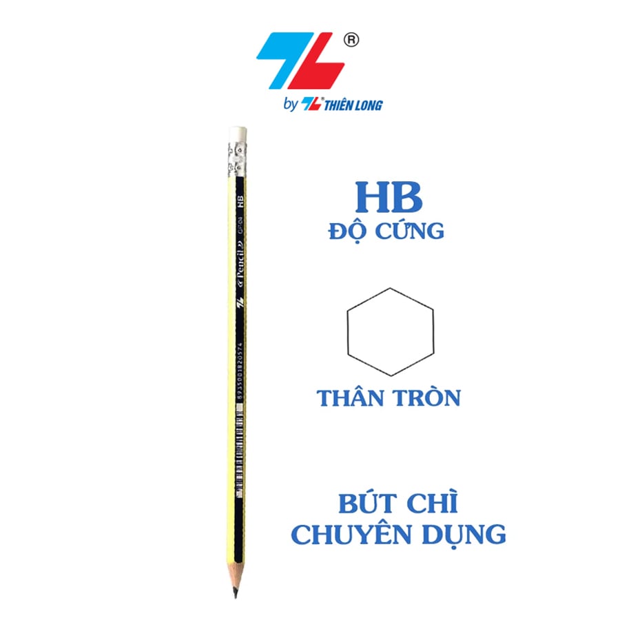 Hộp 10 cây bút chì gỗ Thiên Long GP-04 - Độ cứng HB - Có đầu gôm - Viết mịn vẽ đẹp