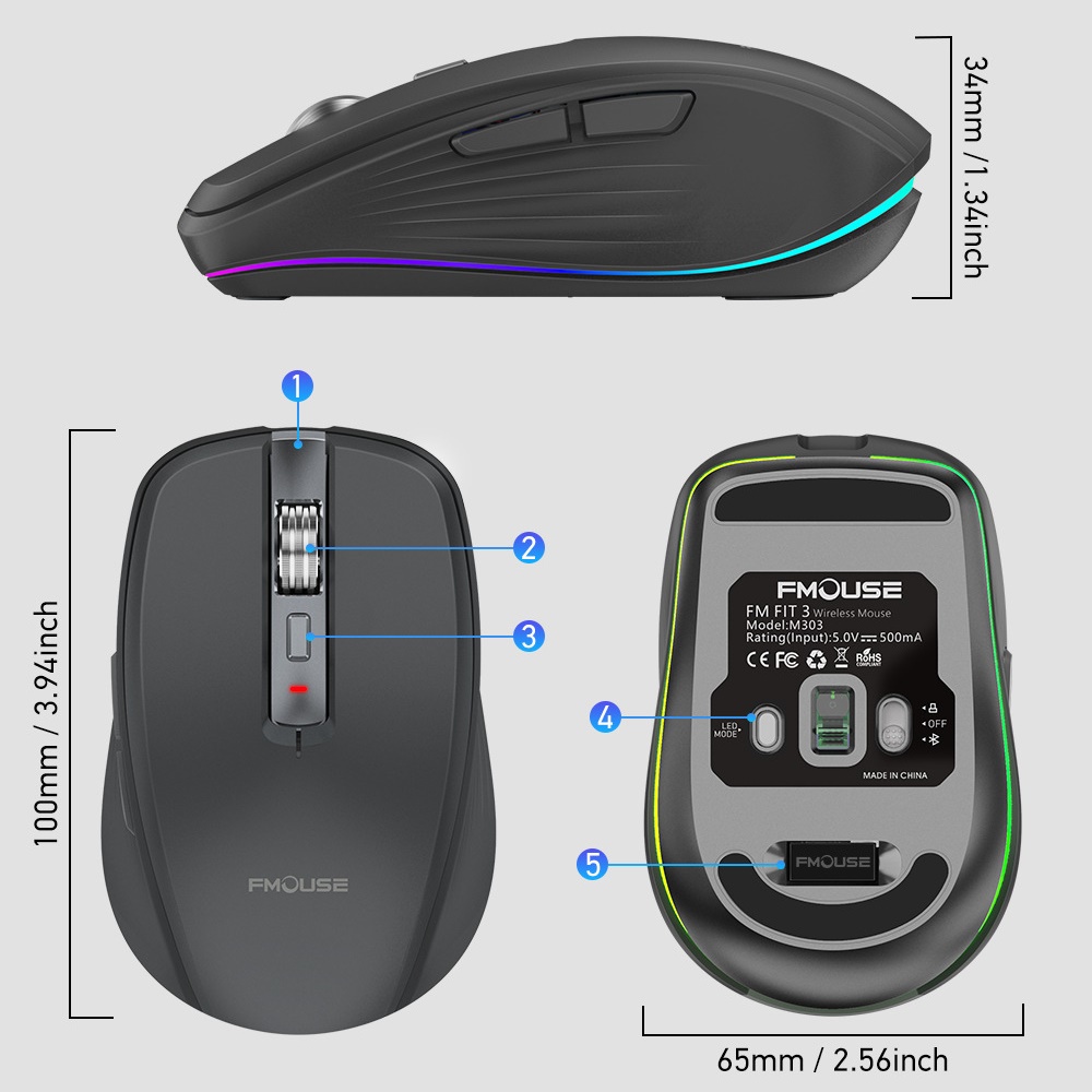 Chuột Led Không Dây M303 Đa kết nối Bluetooth 5.0 + Usb 2.4G Pin sạc TypeC chống ồn nhỏ gọn