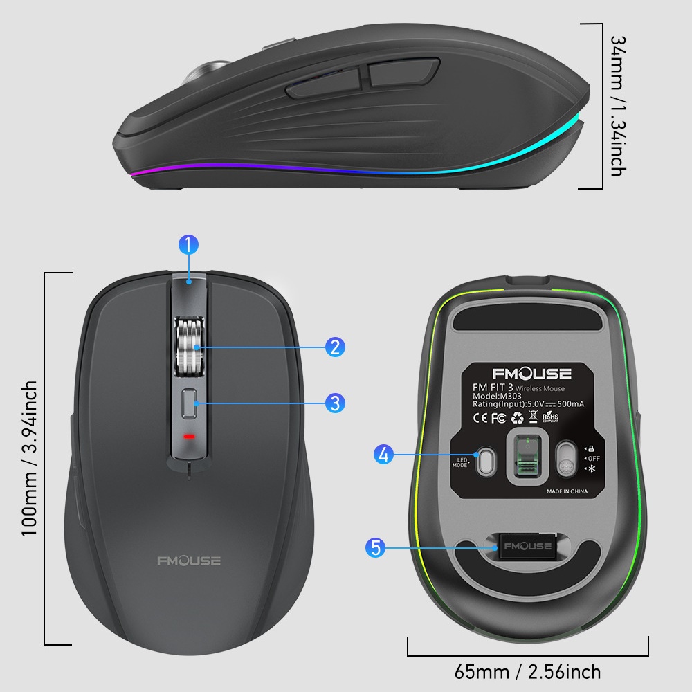 Chuột Led Không Dây M303 Đa kết nối Bluetooth 5.0 + Usb 2.4G Pin sạc TypeC