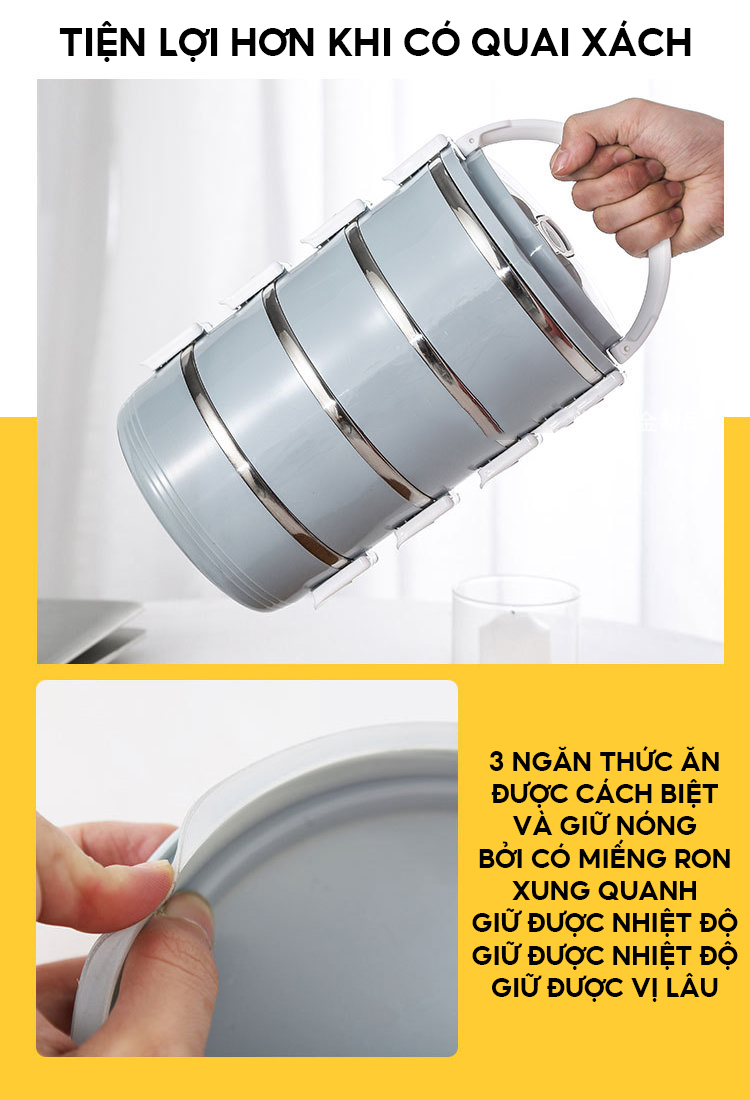 Hộp Cơm Trưa Giữ Nhiệt Ruột Inox 3 Tầng Dung Tích 2600ml