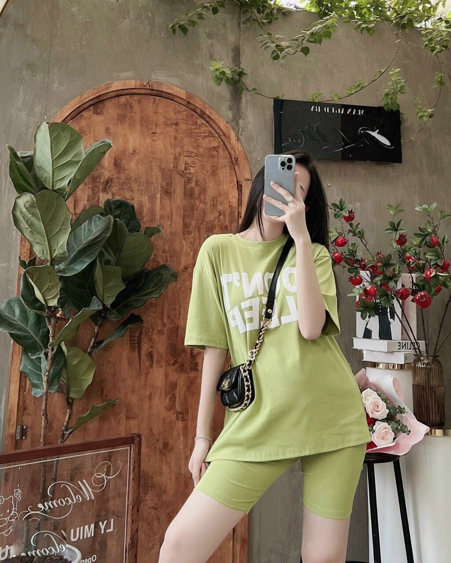 Đồ Bộ Nữ Mặc Nhà, Set Bộ Tay Ngắn Quần Lửng Họa Tiết In Chữ Sắc Nét Chất Thun Mềm Dễ Thương Mặc Nhà Thoải Mái