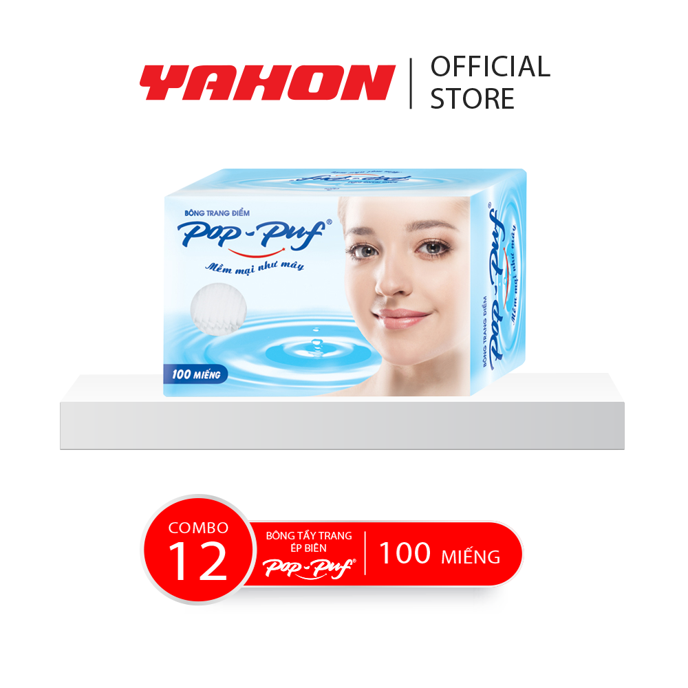 Combo 12 Hộp Bông Tẩy Trang Ép Biên POP-PUF, 100 Miếng/Hộp