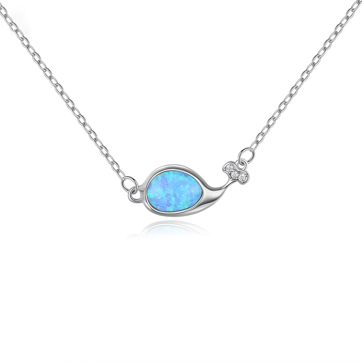 Dây Chuyền Nữ, Dây Chuyền Bạc Nữ Hình Chú Cá Voi Đính Đá Opal Xanh ( Đá Mắt Mèo ), Dây Chuyền Bạc Nữ Đính Đá Thời Trang, Vòng Cổ Bạc Nữ Đính Đá Hình Chú Cá Voi - DB2708 - Bảo Ngọc Jewelry