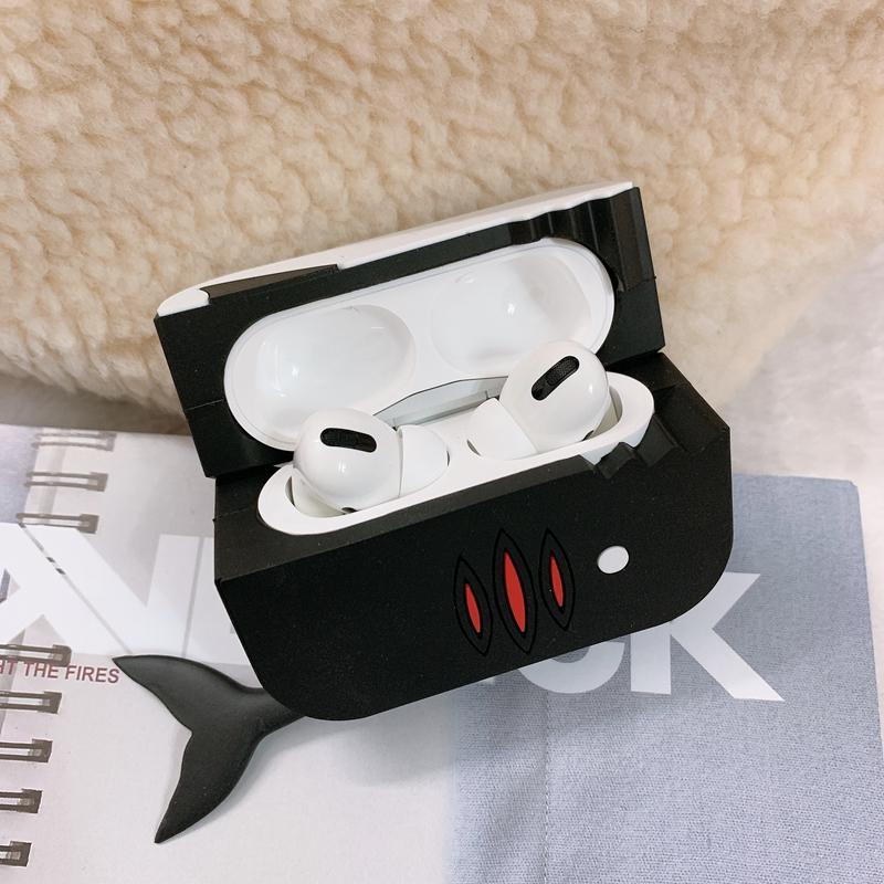 Airpods Pro Case Ốp Bảo Vệ Cho Airpods Pro Hình Cá Mập Đen _Tặng Kèm Móc Khóa Dây Da