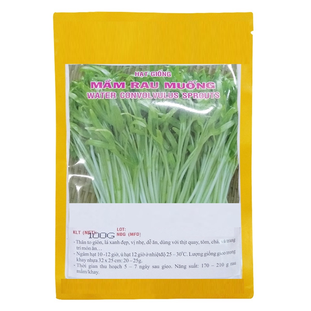 BỘ 2 GÓI HẠT RAU MẦM RAU MUỐNG 100GRAM X 2 GÓI