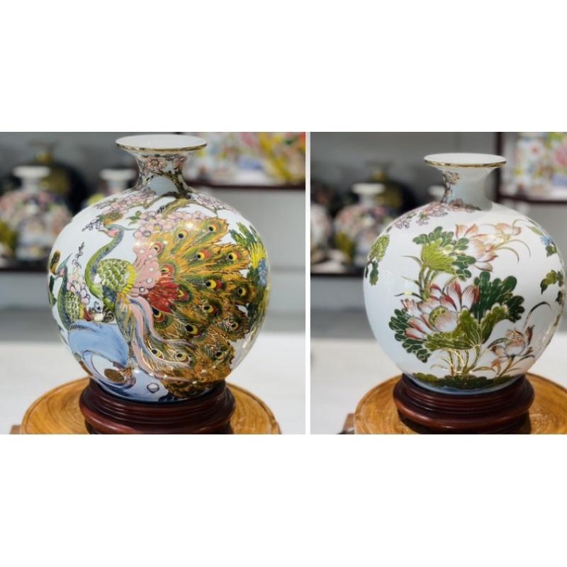 Bình hút tài Lộc H30cm, vẽ vàng kim. Gốm sứ Bát Tràng cao cấp.