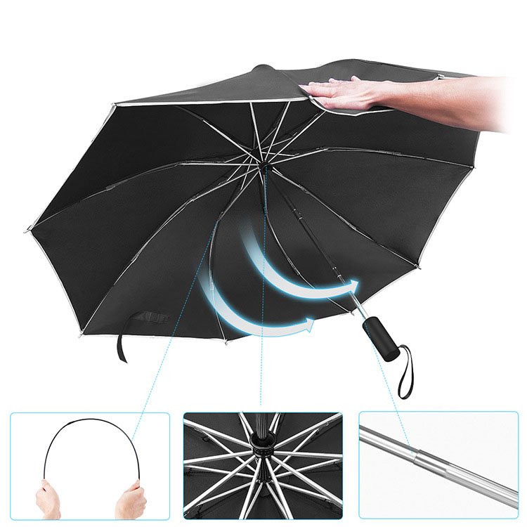 Ô Dù Thông Minh Gấp Ngược Đóng Mở Tự Động 10 Nan Bền Chắc Chắn Có Viền Phản Quang