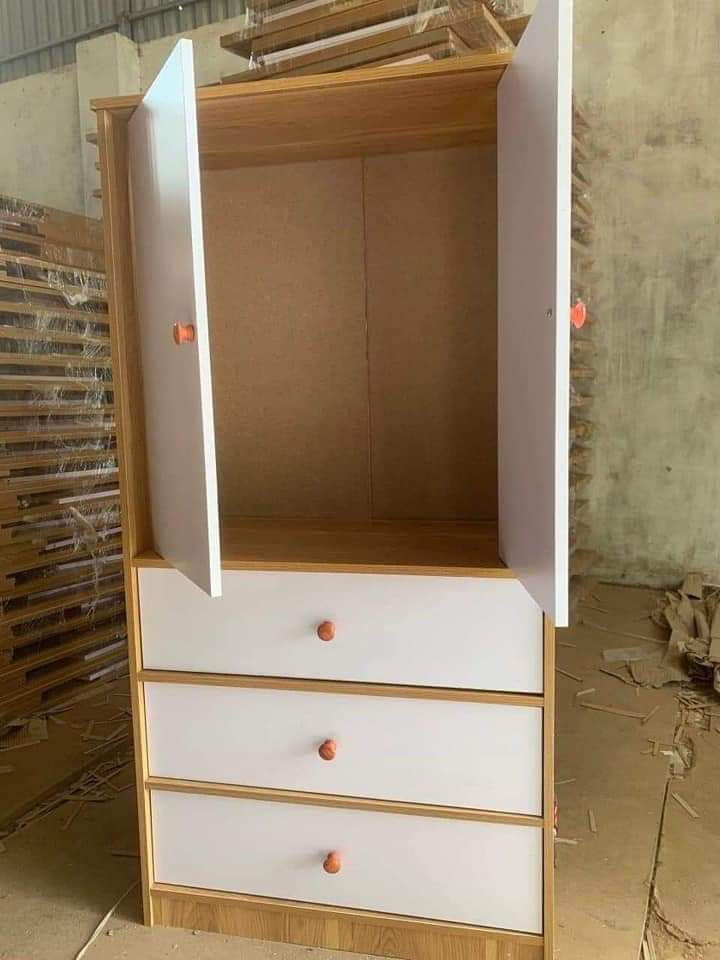 Tủ Đựng Quần Áo, Kệ Treo Đồ 4 Ngăn Kéo 2 Cánh Mở Gỗ MDF