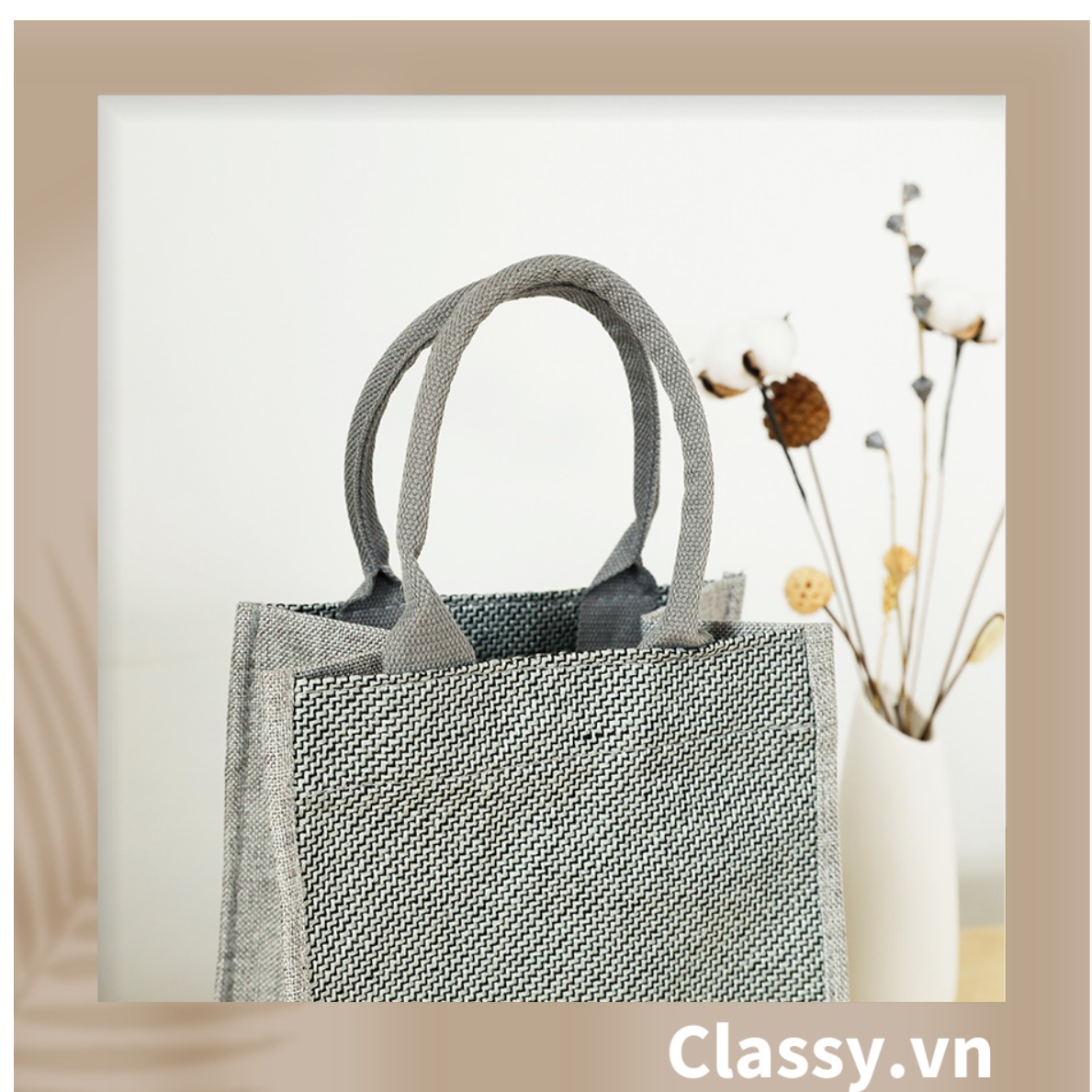 Túi Đay Trơn Retro hình trụ đứng, Kiểu dáng Vintage - Sản phẩm thân thiện với Môi trường T239