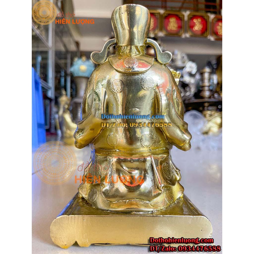Bộ Tượng Thần Tài - Thổ Địa Màu Vàng Trơn Bằng Đồng Nguyên Chất cao 19cm