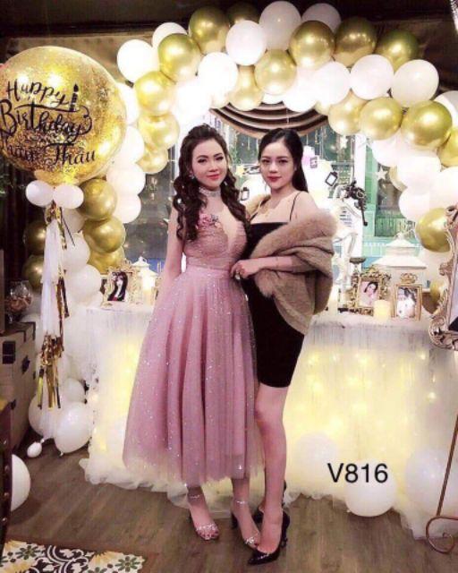 Đầm xòe kim sa cúp ngực kèm tag hoa