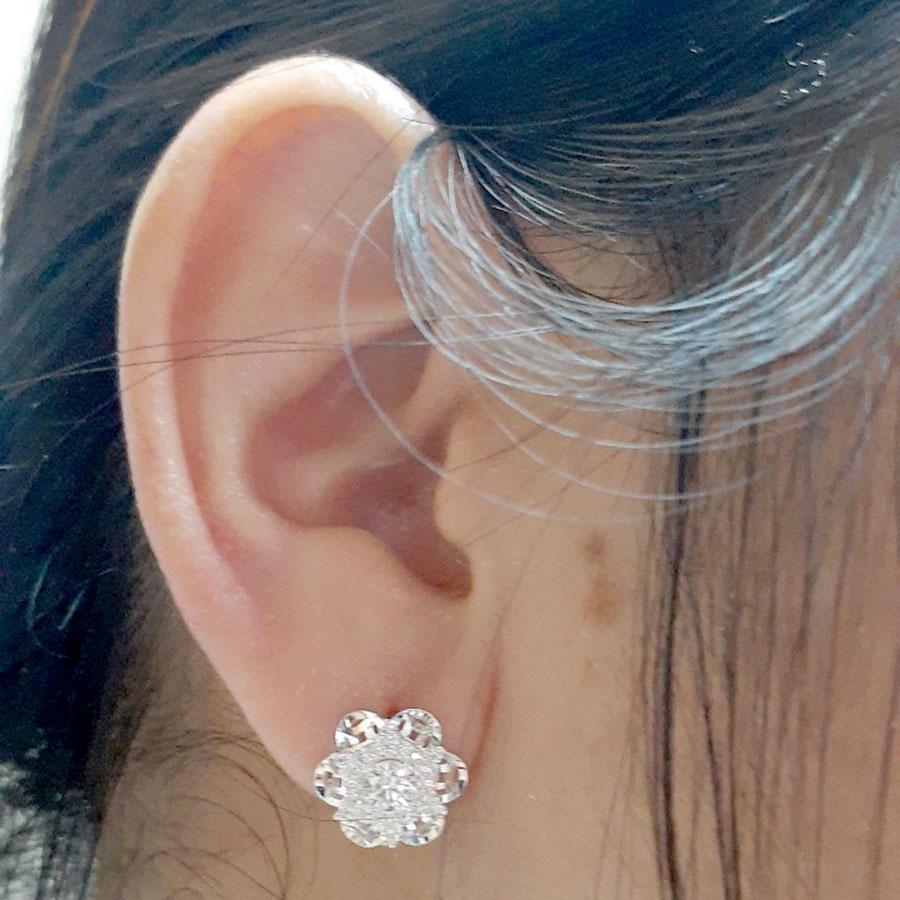 Bông tai nữ thời trang Bạc Quang Thản khóa bật đeo sát tai đính đá cao cấp - QTBT103