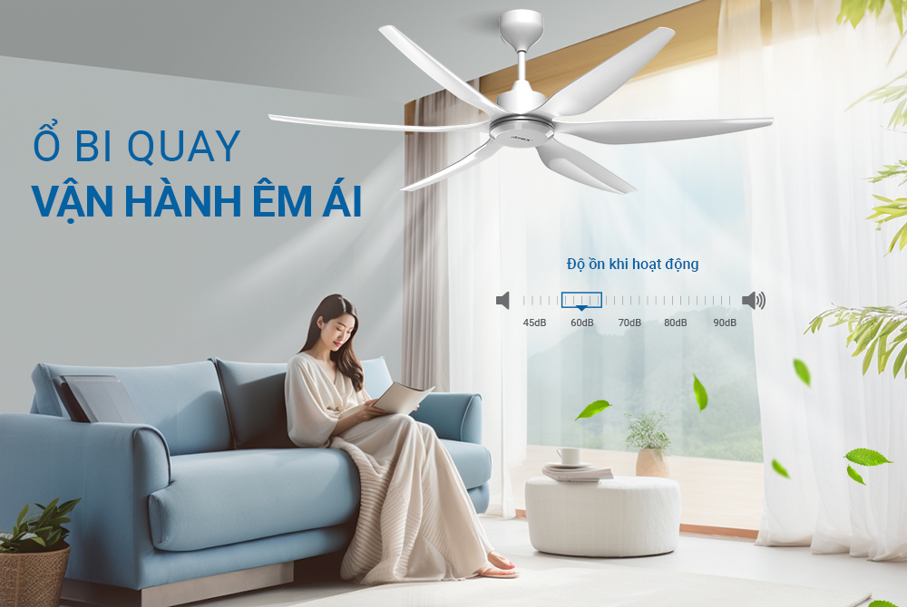 Quạt trần Sunhouse Apex 6 cánh APF-7692, công suất 57W, cánh quạt 3D sải rộng, có điều khiển từ xa, Hàng chính hãng