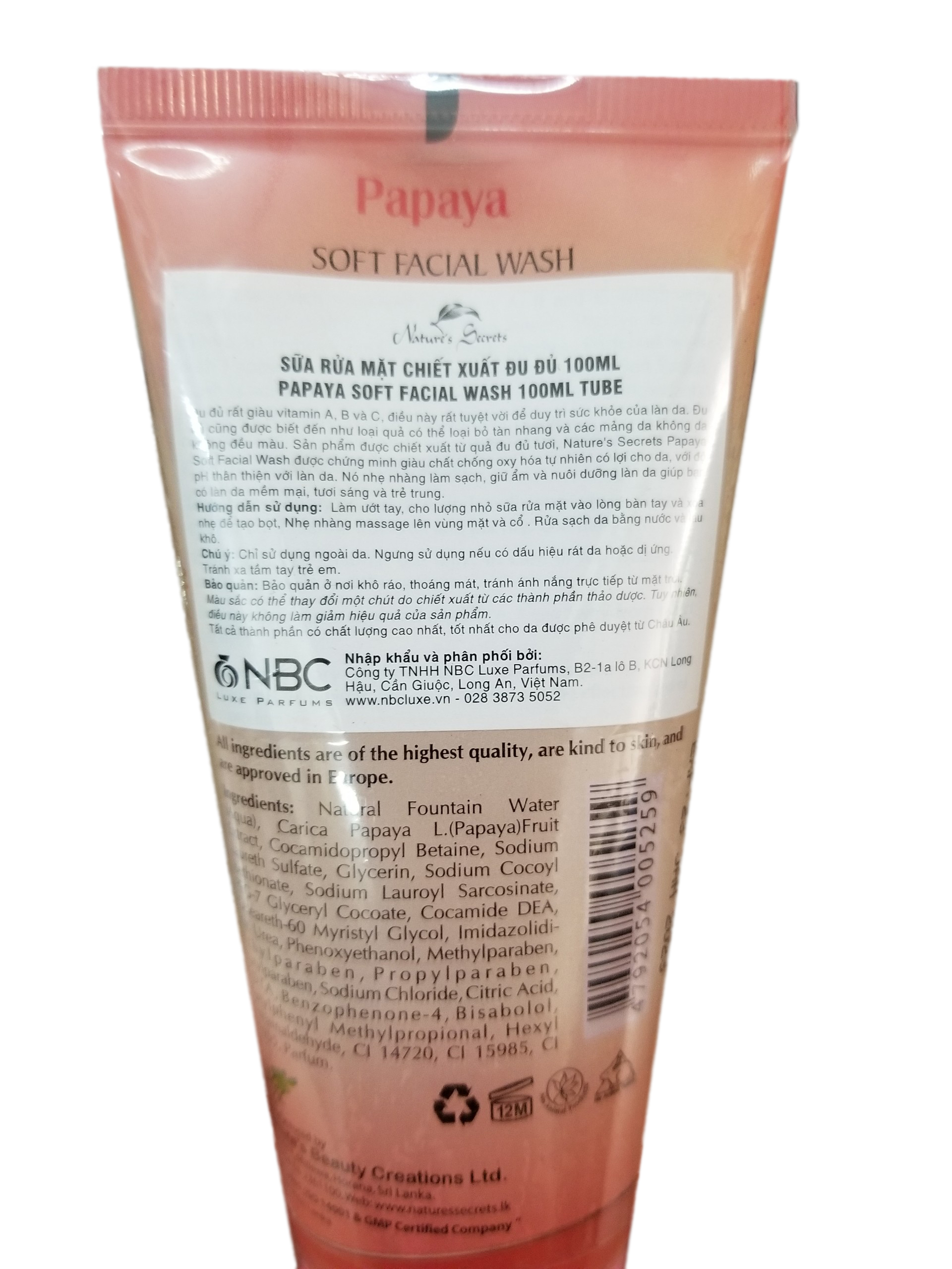 Sữa rửa mặt dưỡng ẩm trắng da Papaya Facial Wash 100ml tuýp