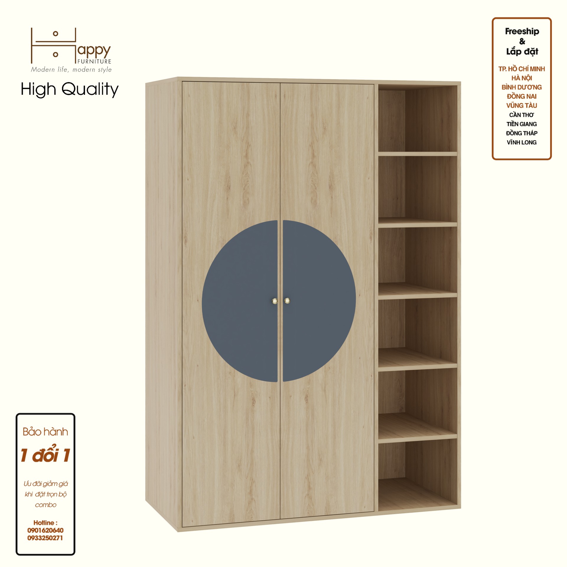 [Happy Home Furniture] BANA, Tủ quần áo 2 cánh mở, 120cm x 56cm x 176cm ( DxRxC), TCM_127