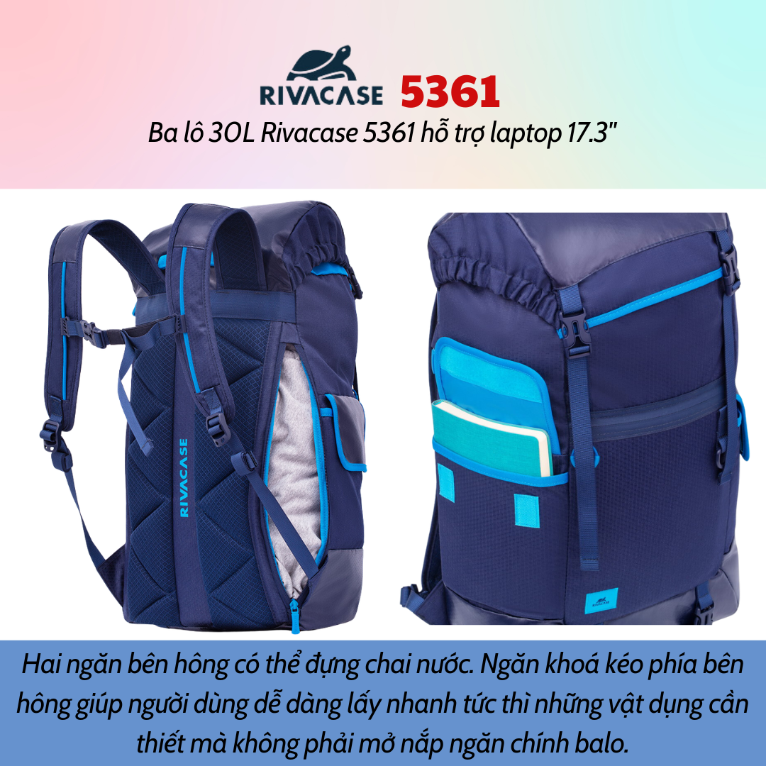 Balô 30L Rivacase 5361 Để Vừa laptop 17.3&quot; - Bảo Hành 24 Tháng - Hàng Chính Hãng