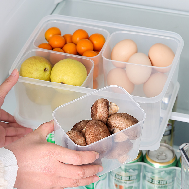Hộp Nhựa Đựng Thực Phẩm Tủ Lạnh, Hộp Bảo Quản Thực Phẩm Chia 4 Ngăn Có Nắp Đậy Tiện Lợi