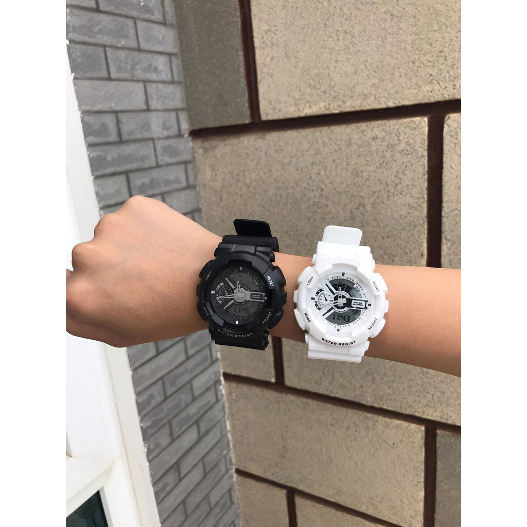 Đồng hồ thời trang nam nữ Sport Watch chạy kim và điện tử cực chất K5590 - Đen Mặt Trắng