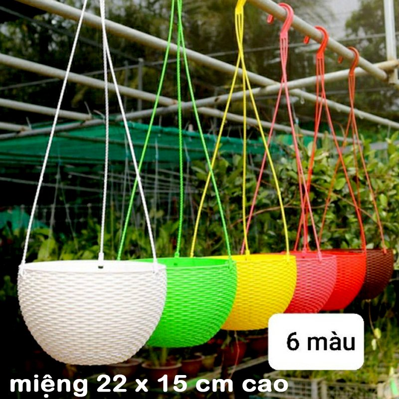 10 CHẬU nhựa treo đan mây,mẫu sang trọng,cứng dày đường kính 22x15cm-77521