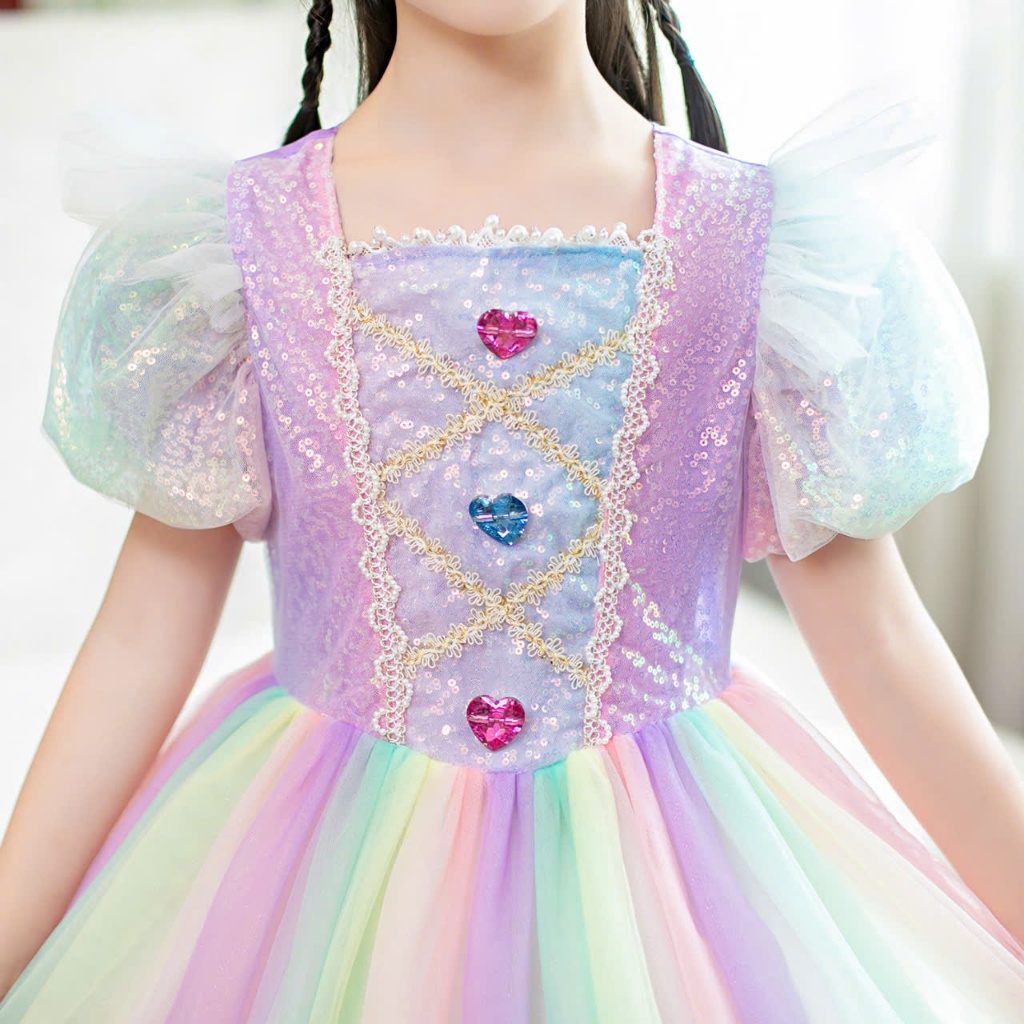 Đầm voan công chúa cho bé gái cosplay Ngựa pony màu sắc cầu vồng size 12-40kg hàng Quảng Châu cao cấp