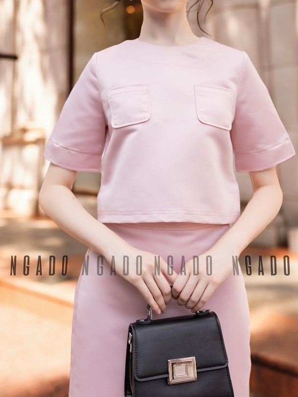 Set áo váy hồng ngắn tay NGADO , váy nữ , set đồ nữ , set đồ nữ , chân váy dài phối áo cổ tròn