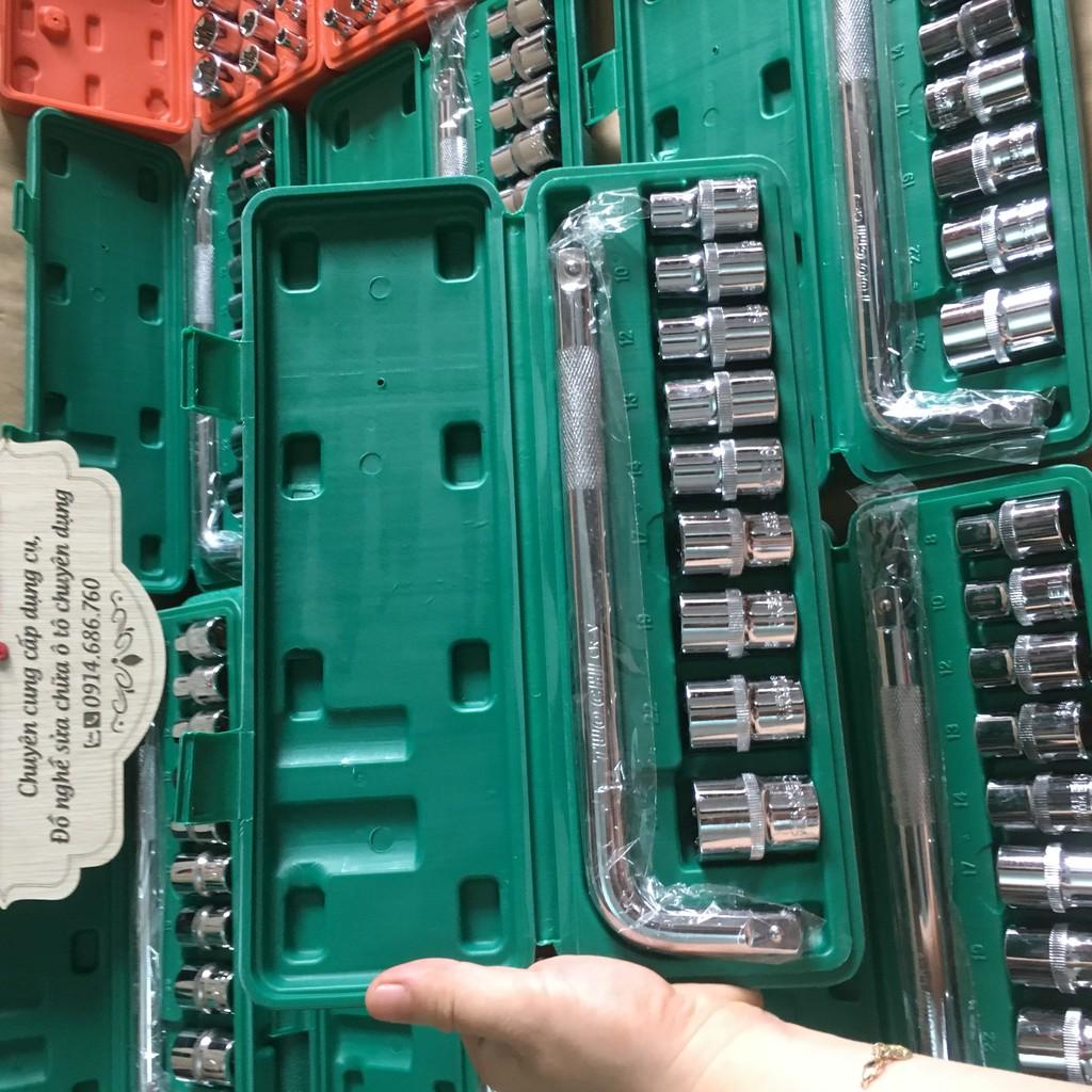 Bộ khẩu tuýp E 10 chi tiết cỡ lắp khẩu 1/2" KÈM tay vặn, E8-E24