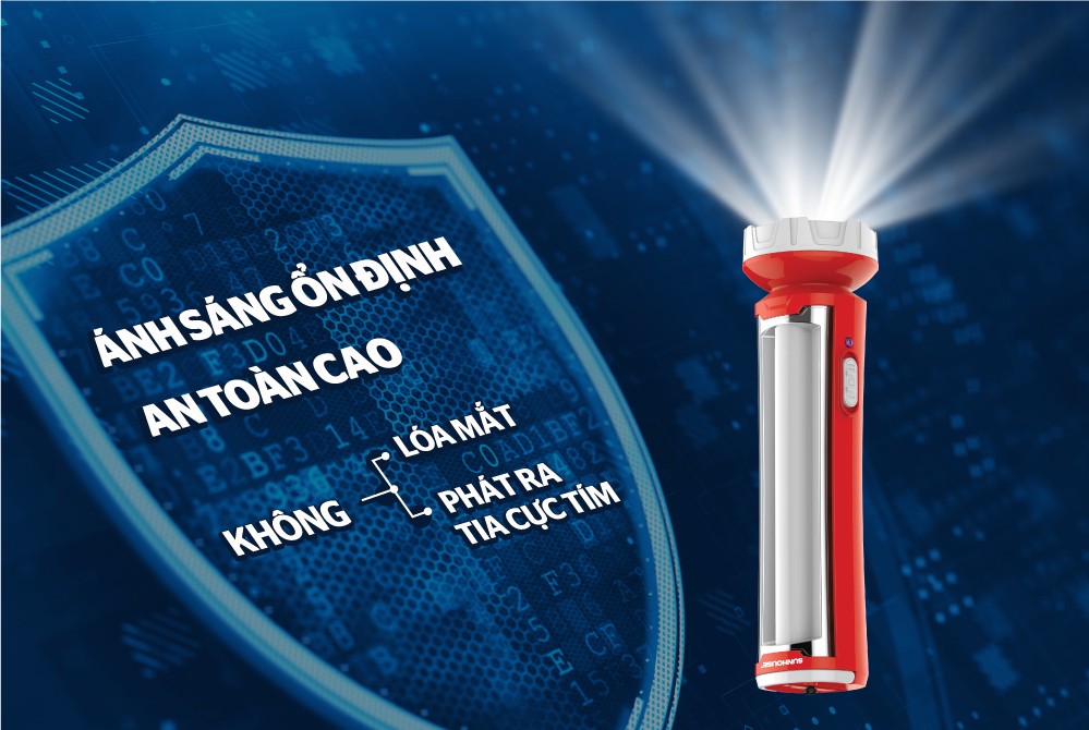 Đèn Pin, Đèn Tích Điện Đa Năng Sunhouse SHE-4300 - Chính Hãng