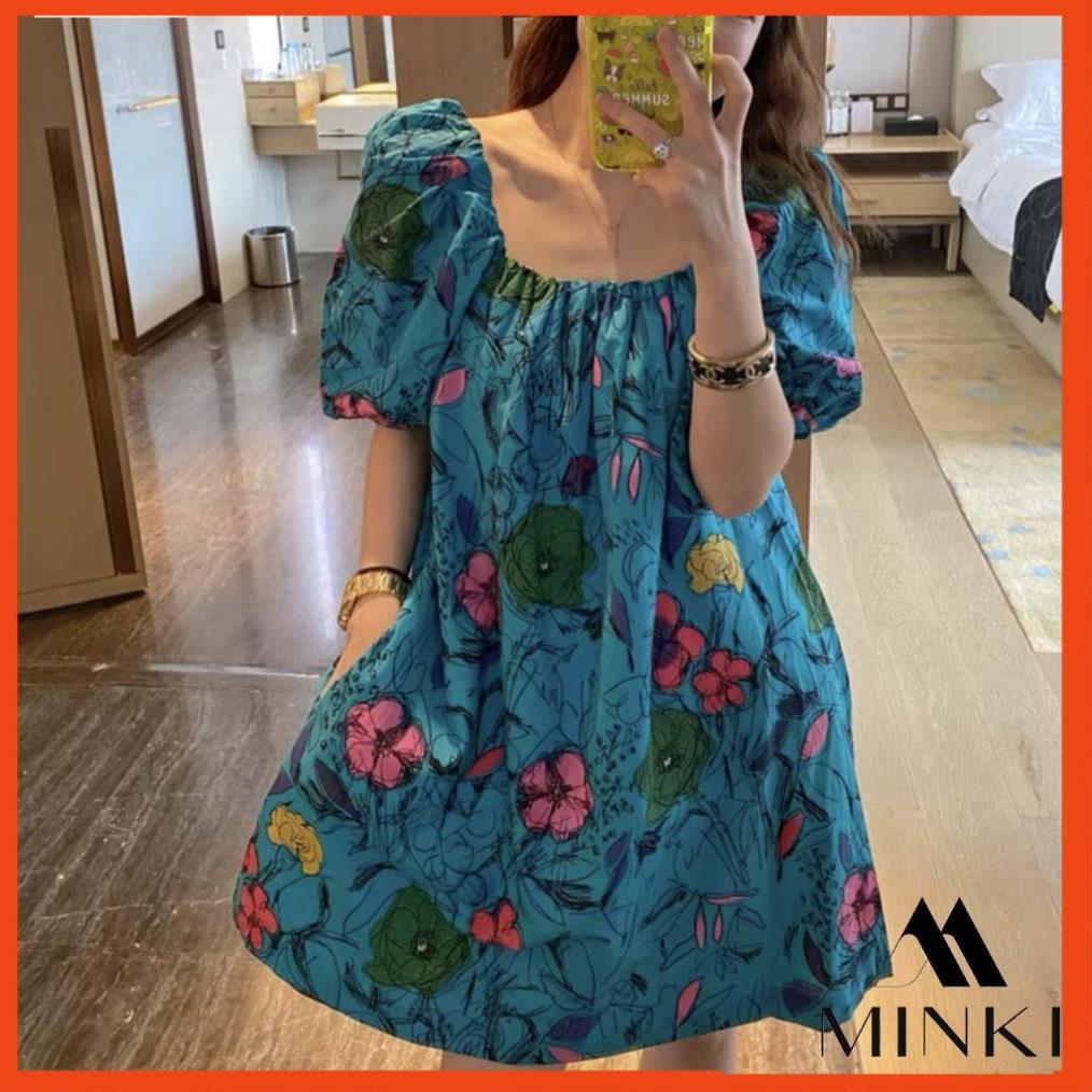 ĐẦM SUÔNG HOA TRỄ VAI - CHẤT LIỆU CHIFON NHẬP KHẨU - MÀU HOA XANH SANG TRỌNG- HÀNG THIẾT KẾ _HOT