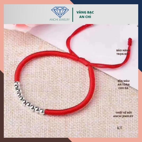 Vòng tay chỉ đỏ may mắn, vòng tay dây bện mix bi bạc Anchi jewelry