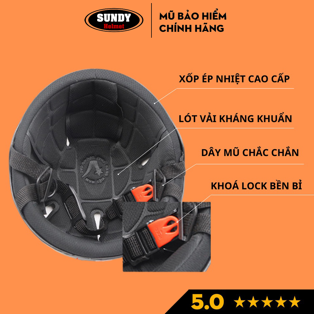 Nón Bảo Hiểm Nửa Đầu Chính Hãng SUNDY HP01, Mũ Bảo Hiểm 1/2 Tem Vịt Vàng Ngộ Nghĩnh, Mũ Phượt Nửa Đầu Kèm Kính UV, Kính Phi Công - Hàng Chính Hãng