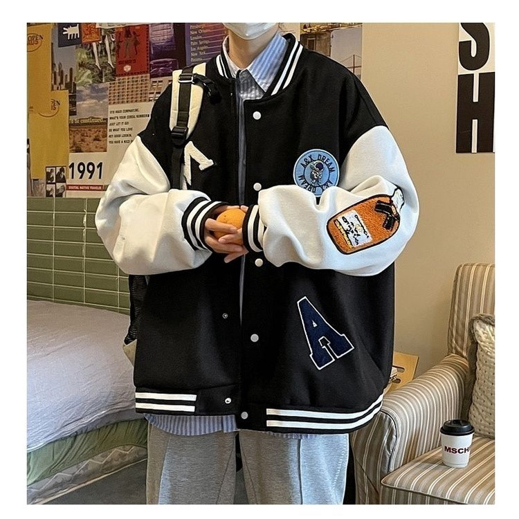 Áo khoác bomber nam nữ shopmap, áo khoác nỉ varsity jacket form rộng phối nút (3 màu)