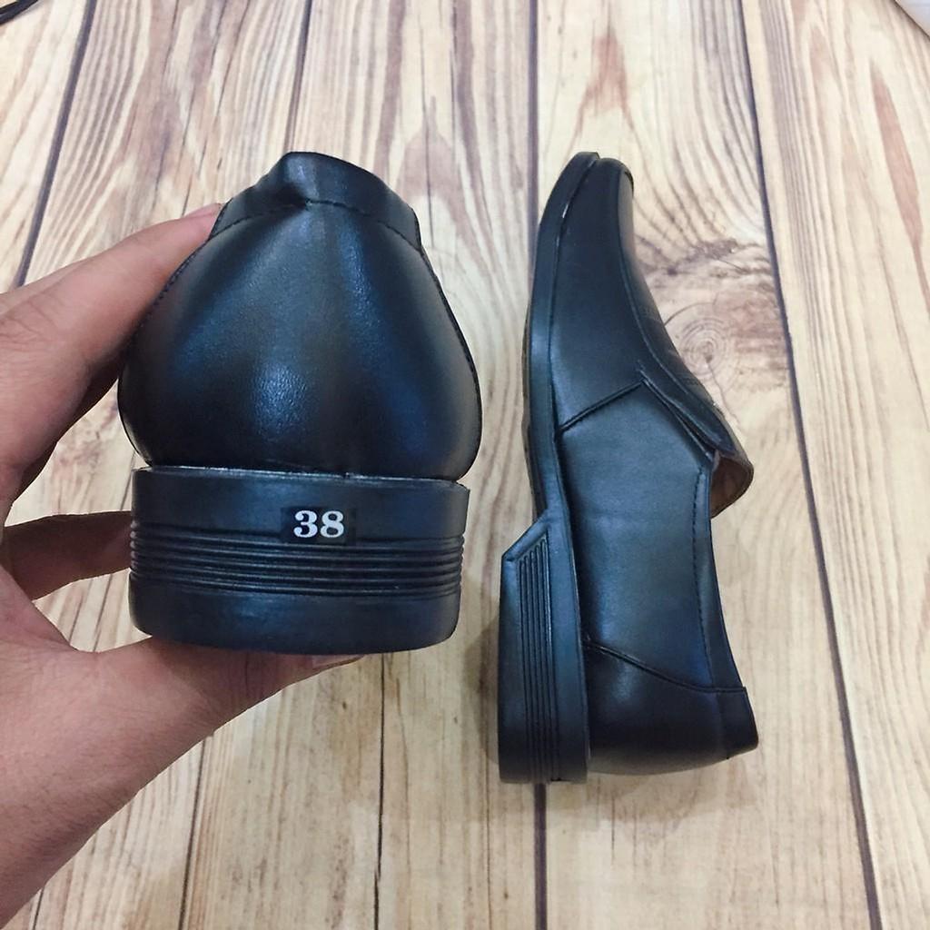 Giày lười giày mọi nam da lỳ kiểu dáng hàn quốc đai chữ tàu đen