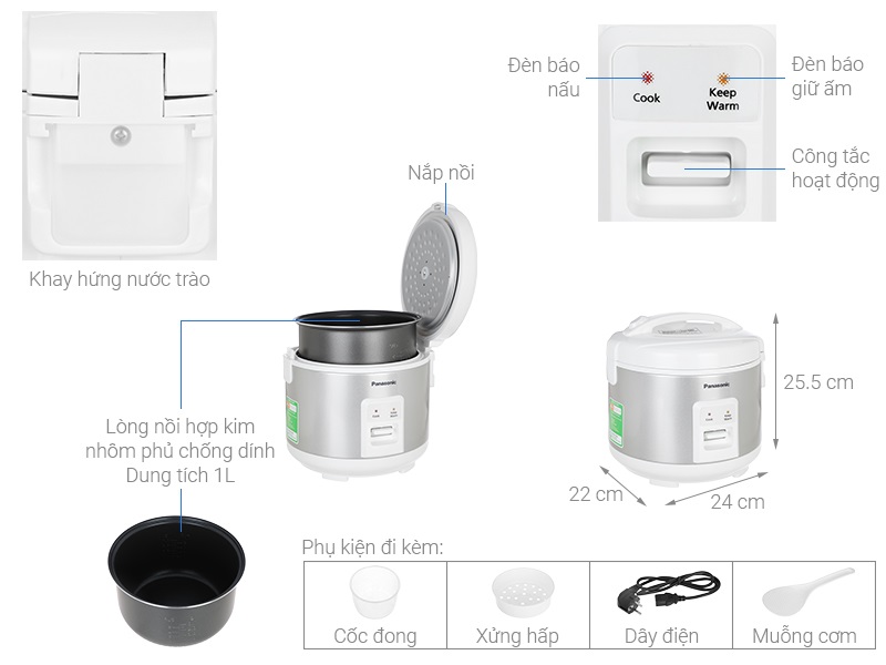 Nồi cơm nắp gài Panasonic 1 lít SR-MVN10LRAX - Hàng Chính Hãng