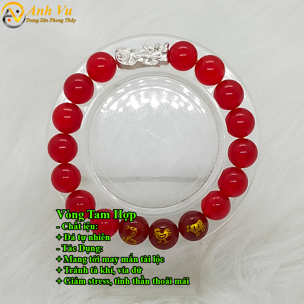 Vòng tay tam hợp tỵ dậu sửu đá mã não đỏ - Vòng tay phong thủy cho người mệnh hỏa thổ - May mắn tài lộc